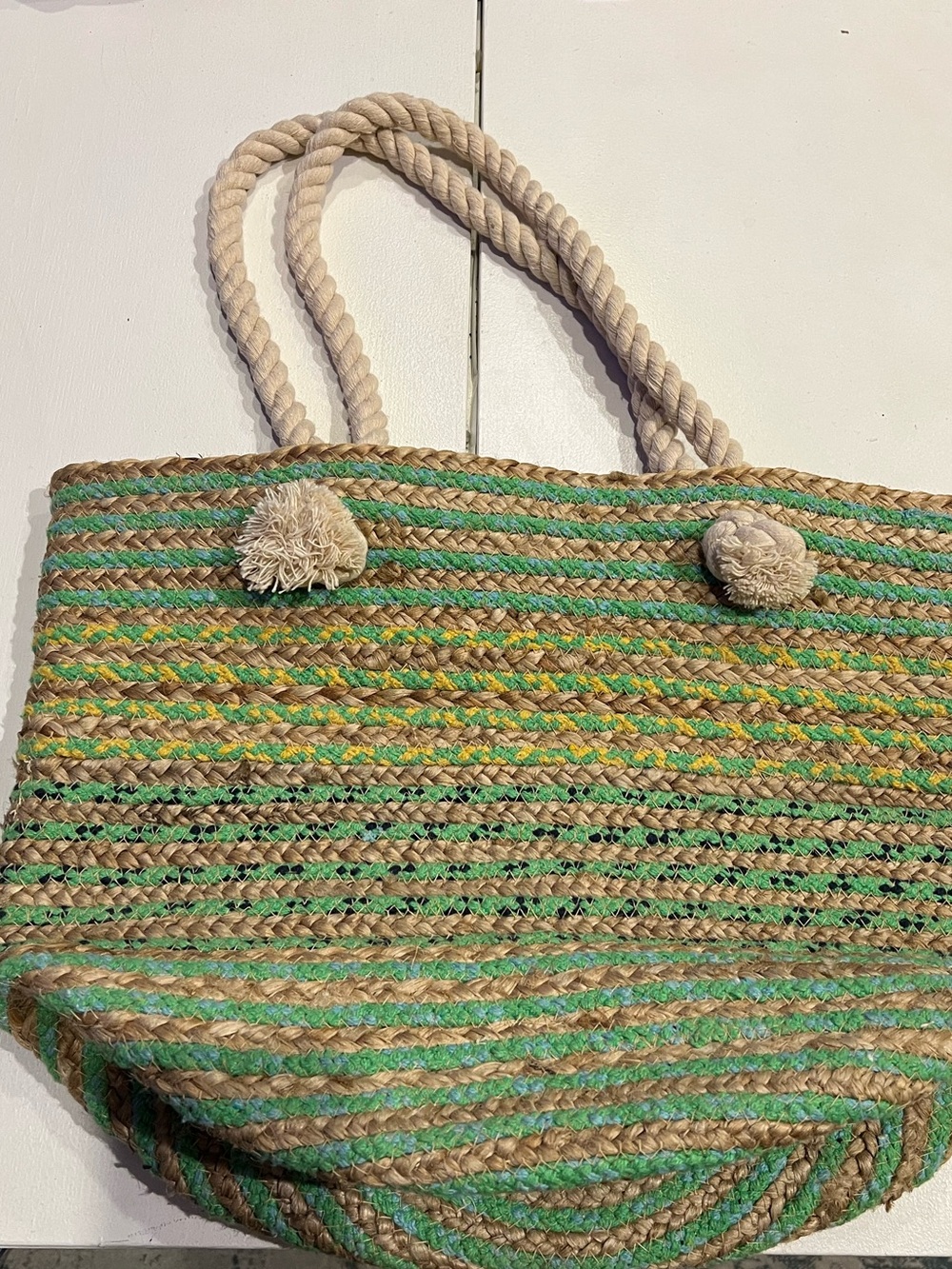 Magid woven jute and cotton tote beach tote with rope handles. - Picture 3 of 9